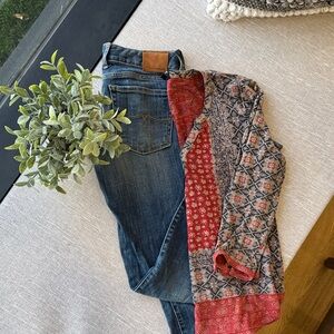 Lucky Brand Red and Blue Patterned Blouse